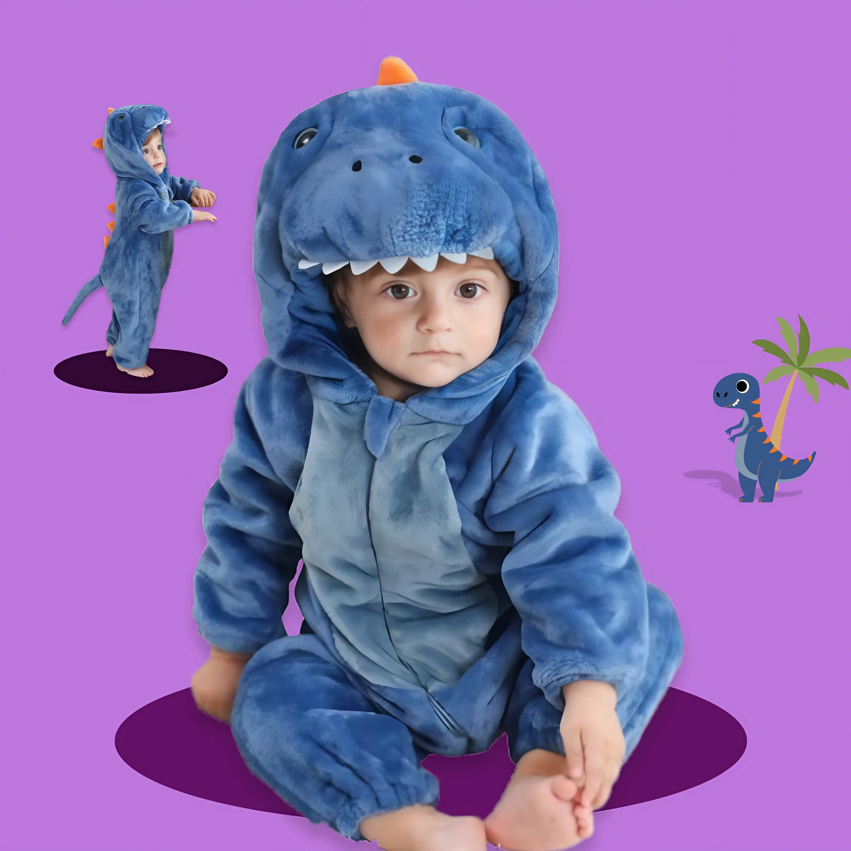 LittleBeats Dark-Blue Dinosaur Onesie